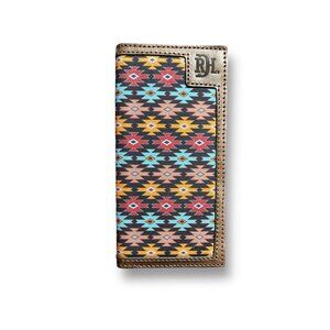 Red Dirt Hat Co Rodeo Wallet Genuine Leather Aztec Print Western Brown Bifold